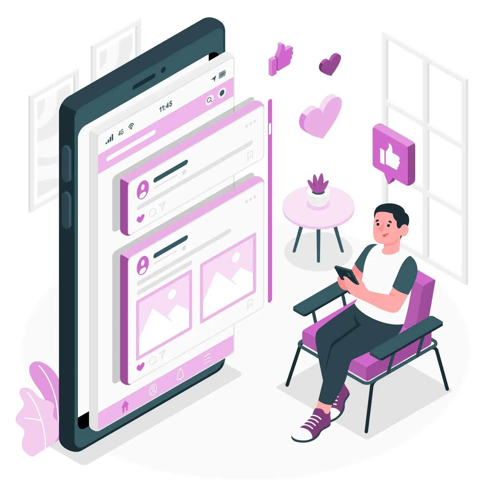 animated person using social media